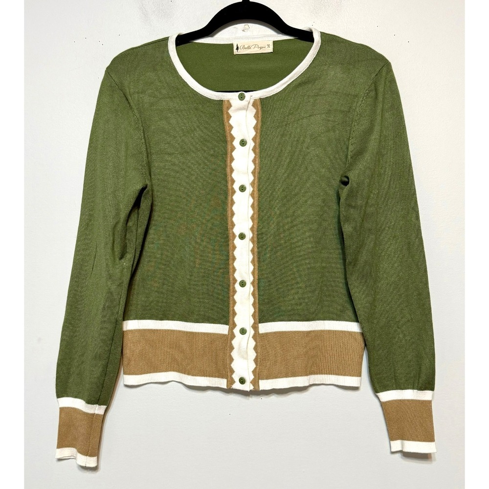 Belle Poque Vintage Preppy Cardigan Sweater Womens Medium Soft Girl‎ Cozy Chic